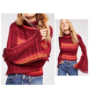 Berry Red Striped Cropped Sweater by Free People